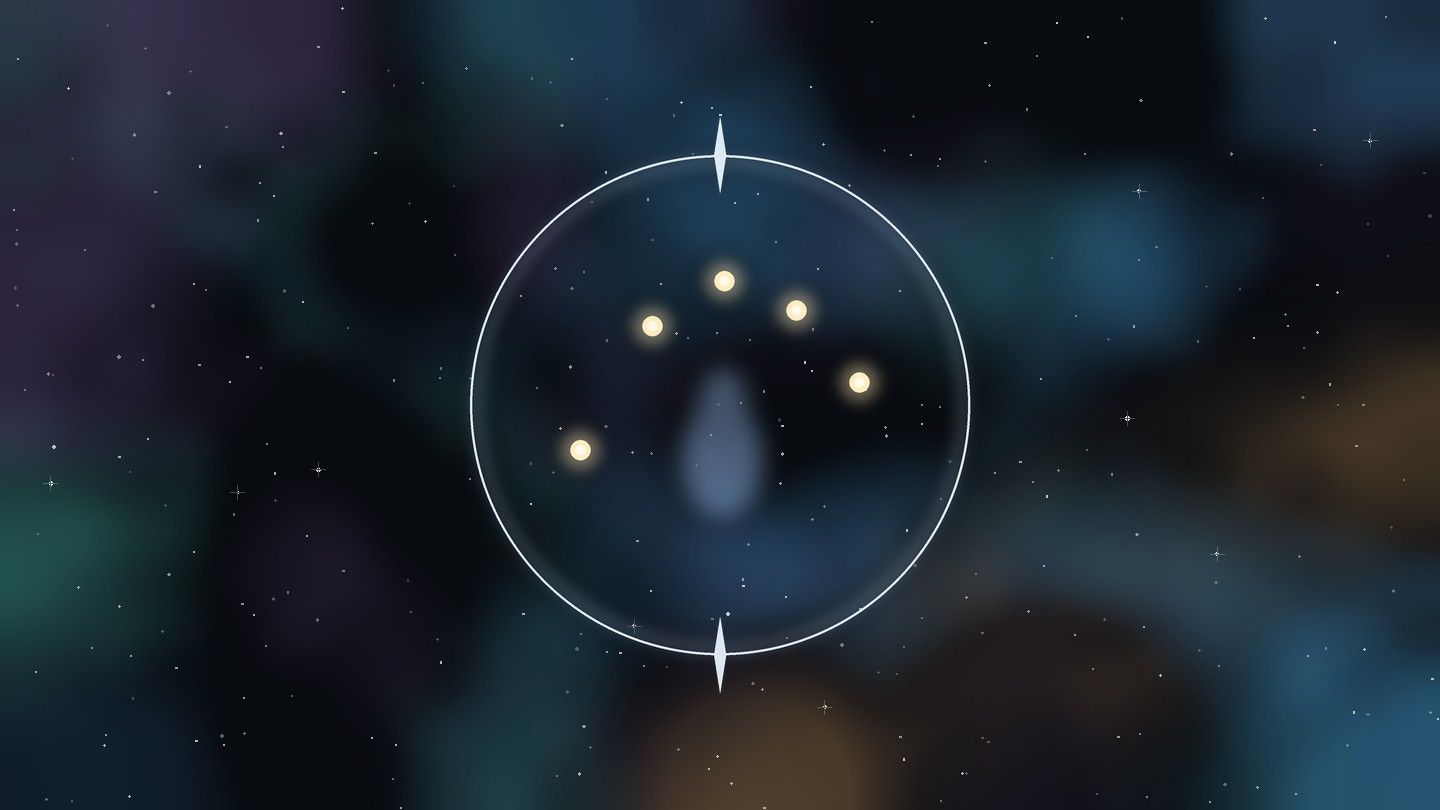 Glinster artwork: glowing points of light inside a circle against a deep blue starfield