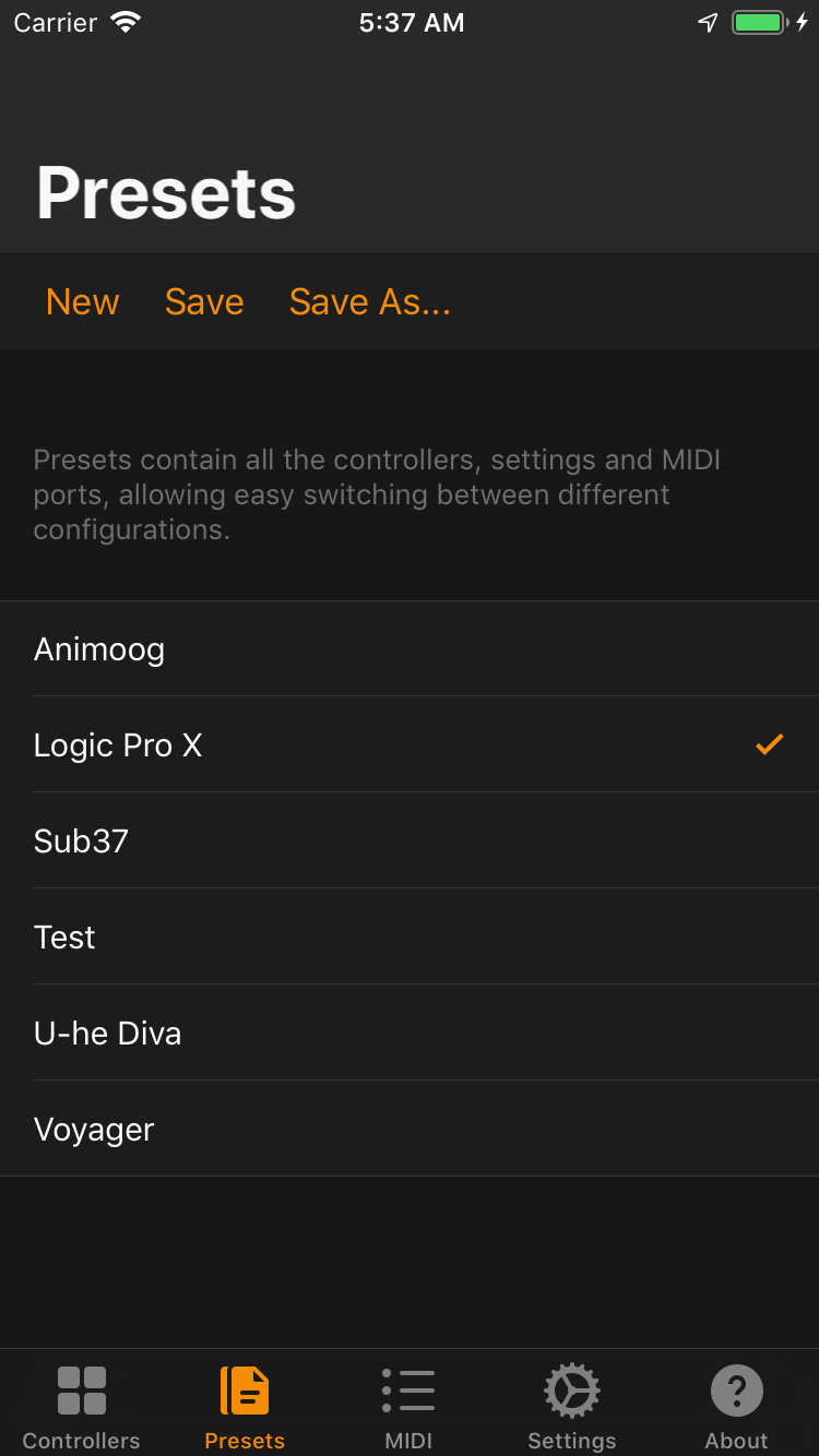 Presets Panel 1